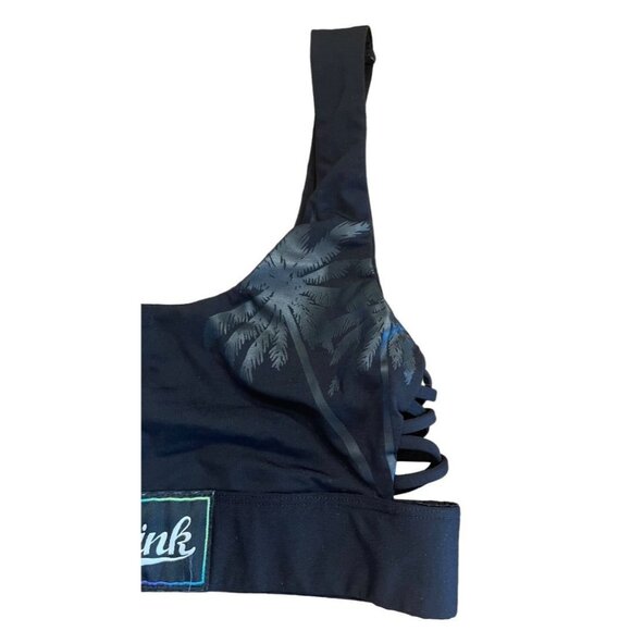 XS Victoria Secret Pink Ultimate Unlined Sports Bra Black Palm Trees - Picture 5 of 12